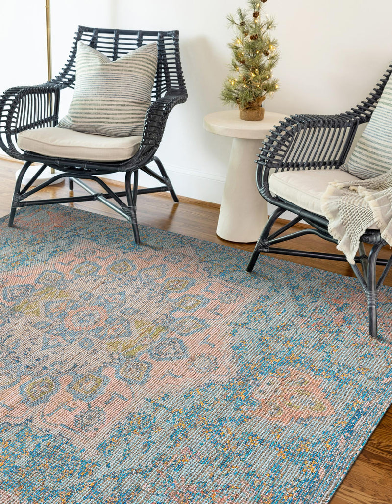 Desert Weave Jute Collection Area Rug -  Gobi Rectangle Blue and Peach  lifestyle 6
