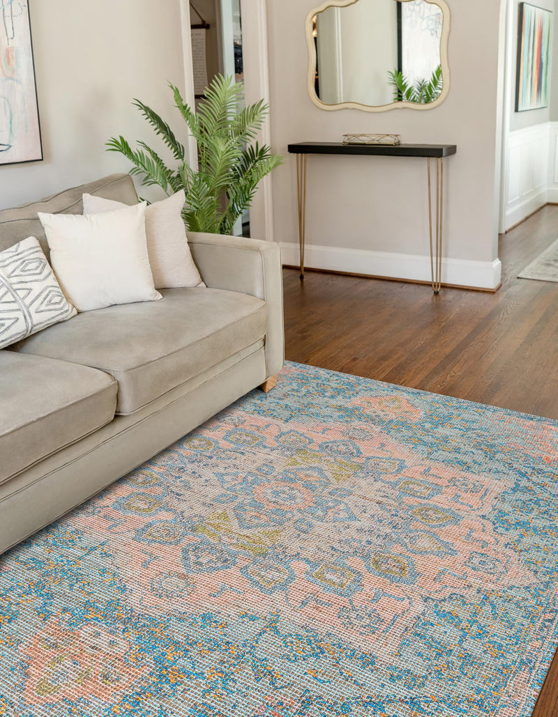 Desert Weave Jute Collection Area Rug -  Gobi Rectangle Blue and Peach  lifestyle 10