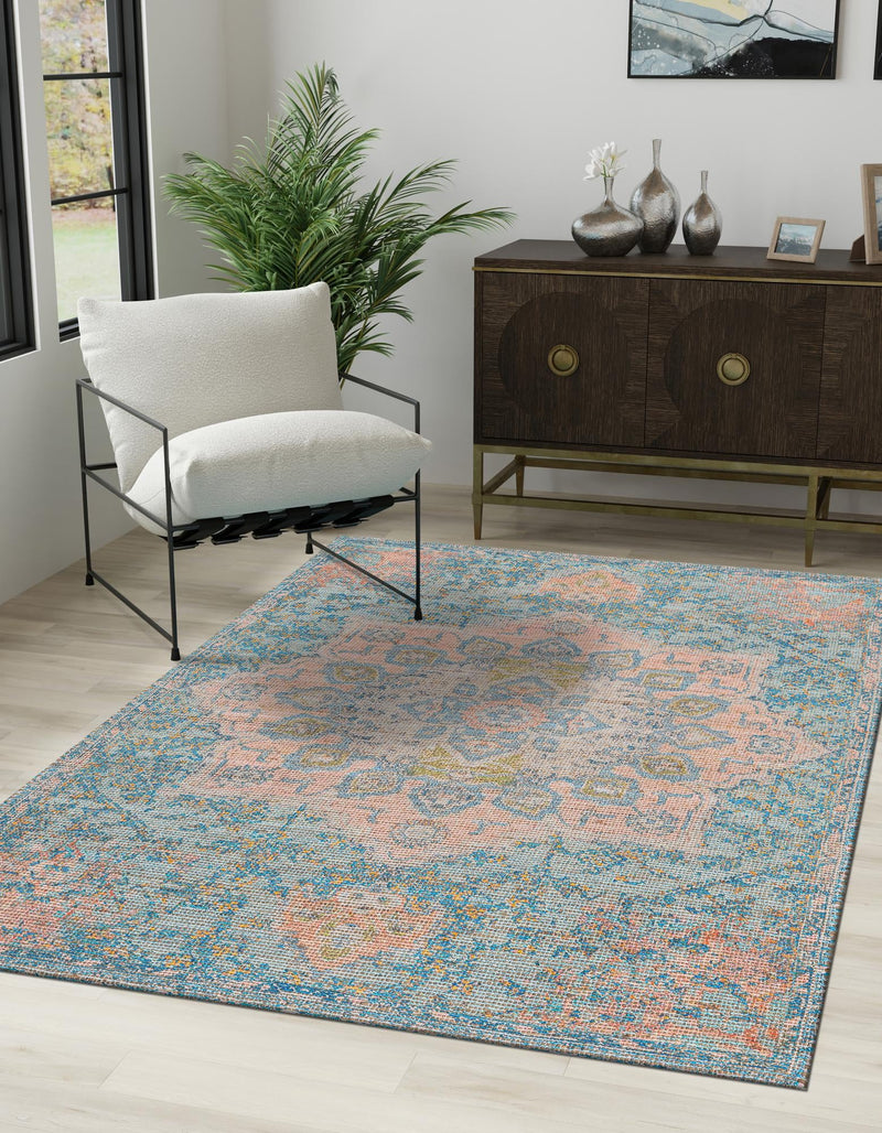 Desert Weave Jute Collection Area Rug -  Gobi Rectangle Blue and Peach  lifestyle 11