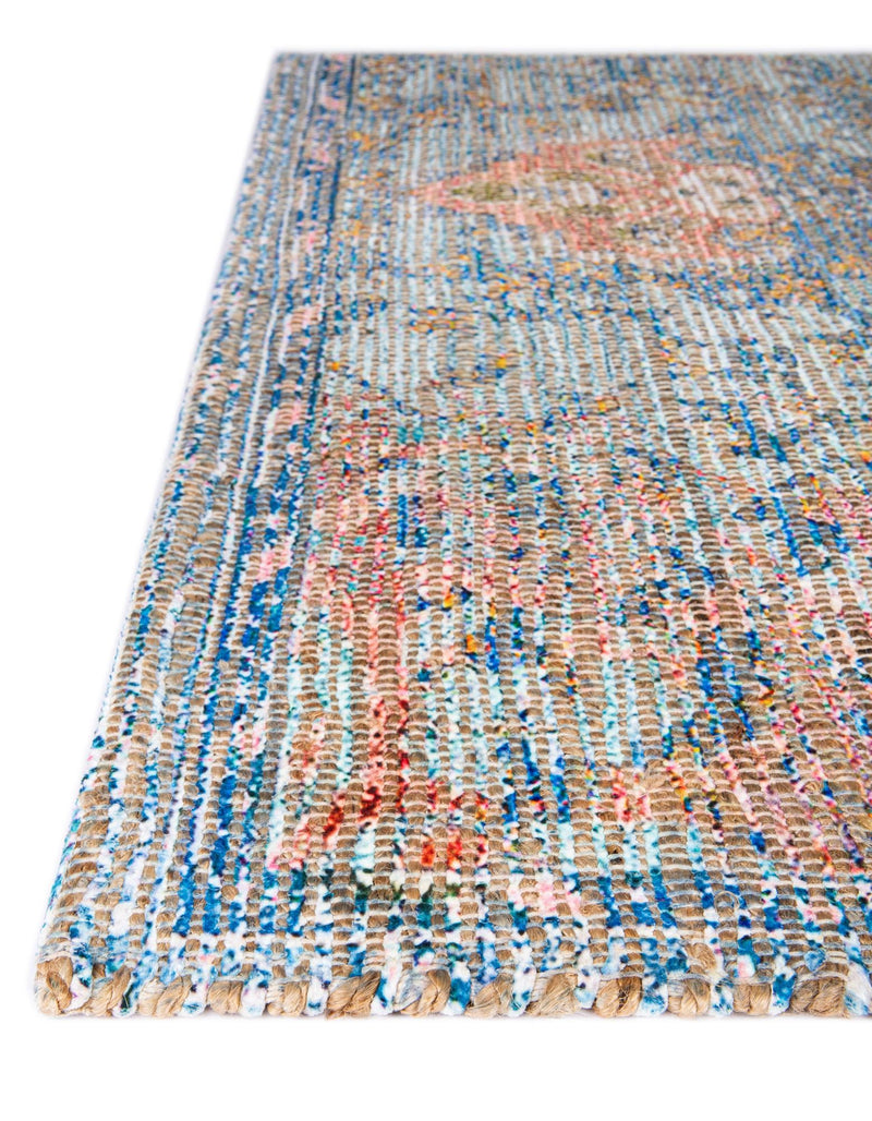 Desert Weave Jute Collection Area Rug -  Gobi Rectangle Blue and Peach  lifestyle 14
