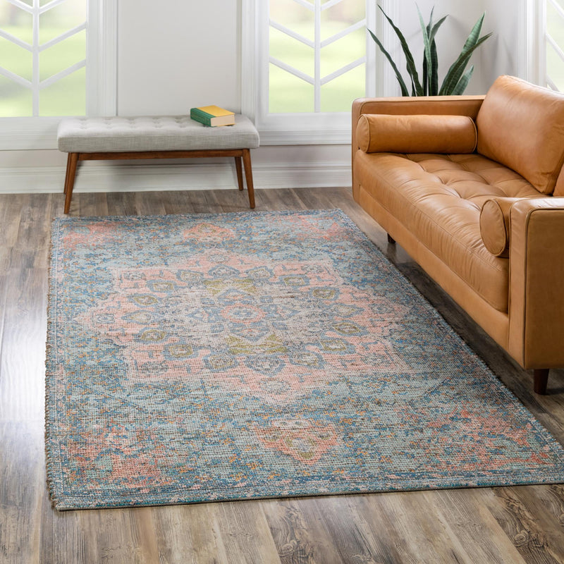 Desert Weave Jute Collection Area Rug -  Gobi Rectangle Blue and Peach  lifestyle 22