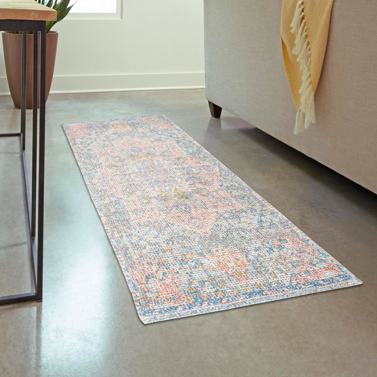 Desert Weave Jute Collection Area Rug -  Gobi Runner Blue and Peach  lifestyle 57