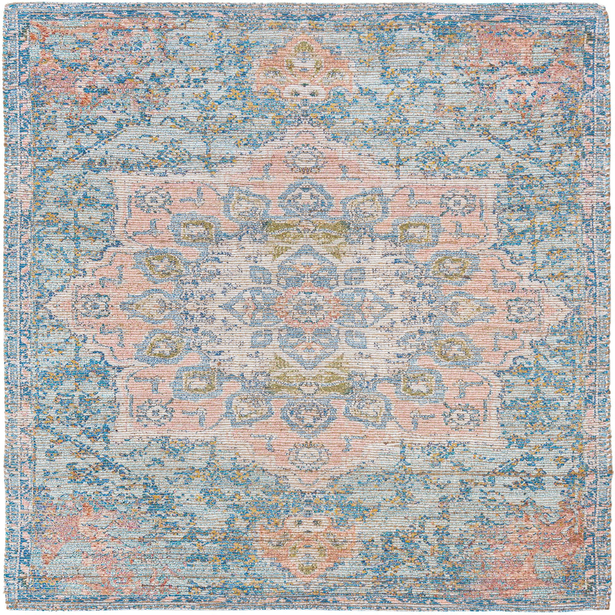 Desert Weave Jute Collection Area Rug -  Gobi Square Blue and Peach  lifestyle 25