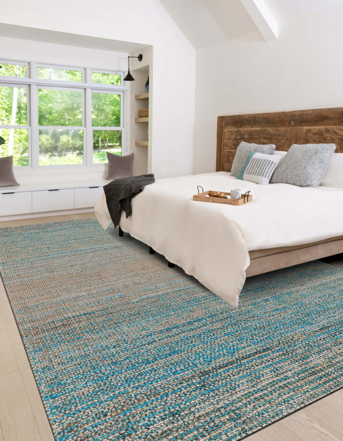 Desert Weave Jute Collection Area Rug -  Gobi Rectangle Ivory and Blue  lifestyle 5