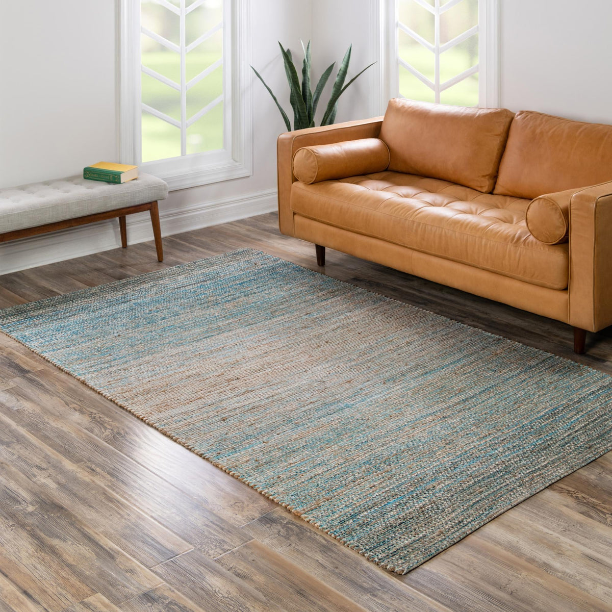 Desert Weave Jute Collection Area Rug -  Gobi Rectangle Ivory and Blue  lifestyle 45