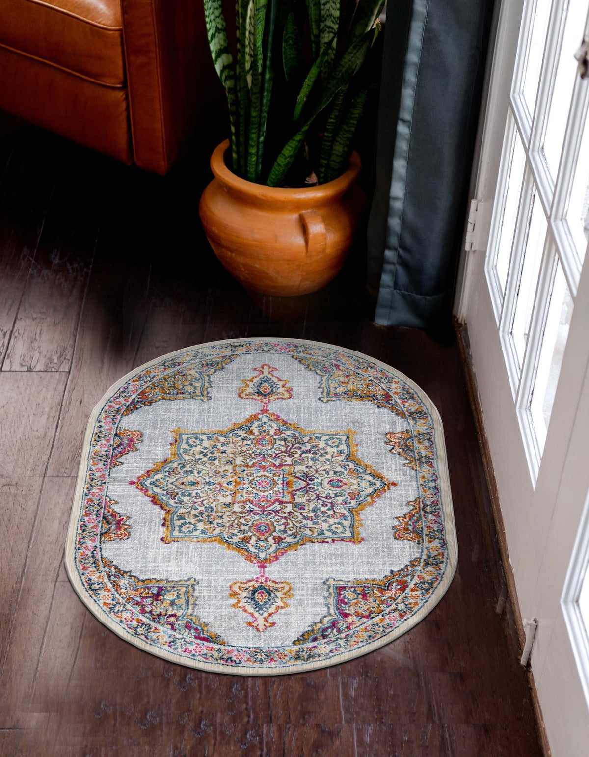 Prague Tapestry Collection Area Rug -  Olomouc Oval Ivory  lifestyle 45