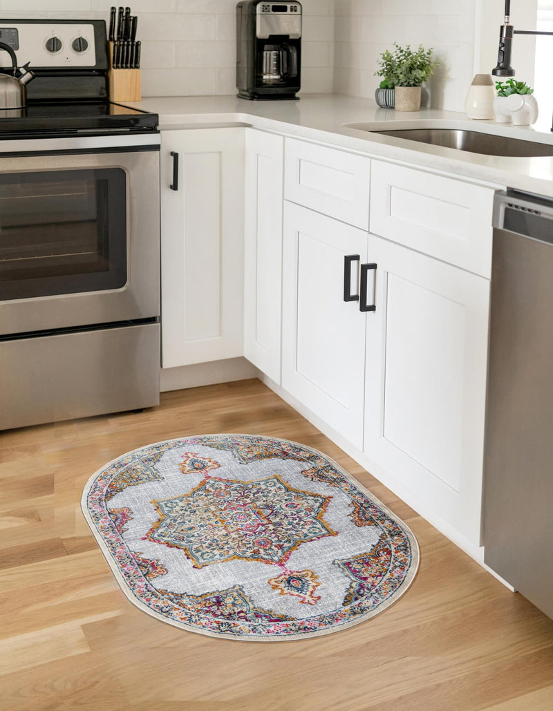 Prague Tapestry Collection Area Rug -  Olomouc Oval Ivory  lifestyle 65