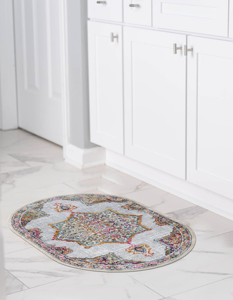 Prague Tapestry Collection Area Rug -  Olomouc Oval Ivory  lifestyle 69