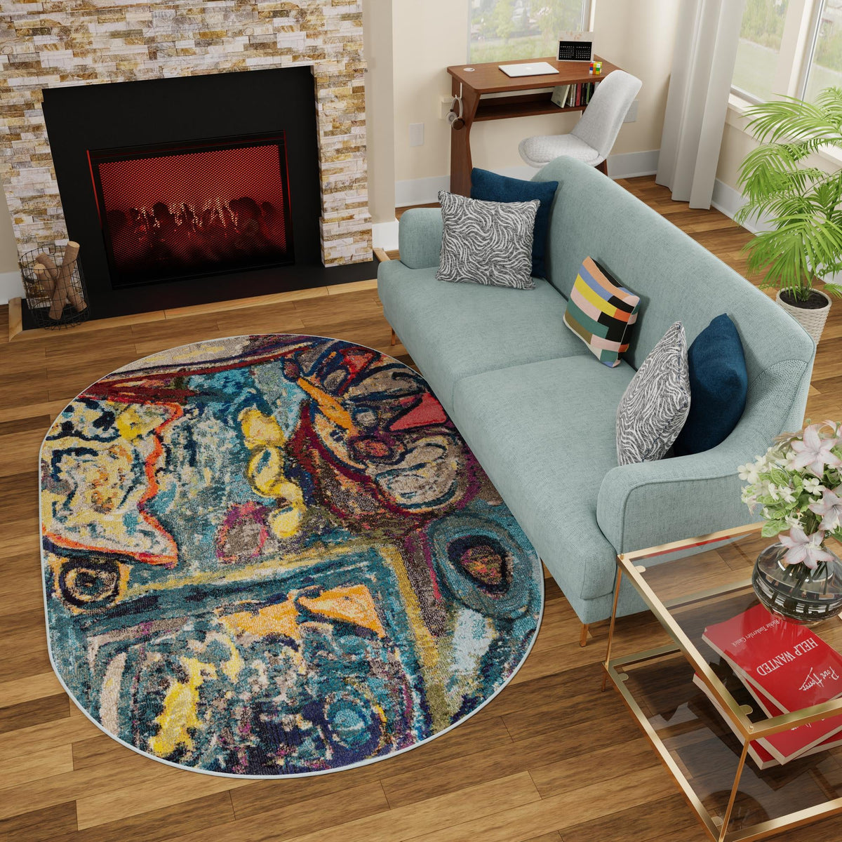 Autumnal Tapestry Collection Area Rug - Harvestville Oval Multi  lifestyle 70