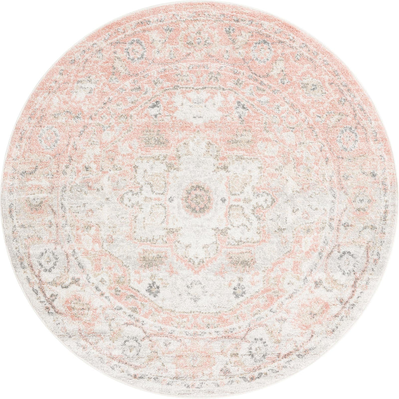 Parisian Elegance Collection Area Rug - Versailles (Rose Pink) Round Rose Pink  lifestyle 50