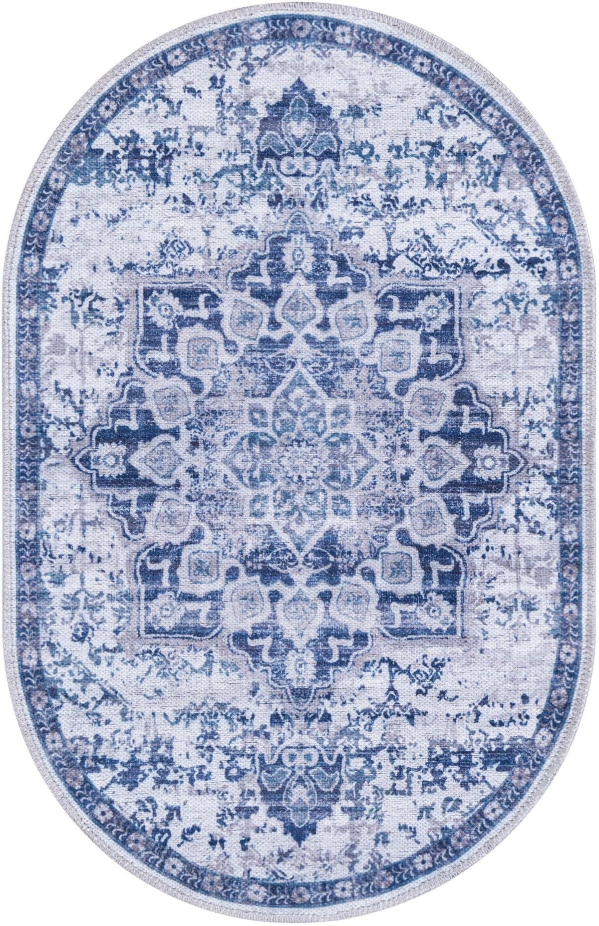 Baroque Era Collection Area Rug - Versailles (Gray Blue) Oval Gray Blue  lifestyle 11