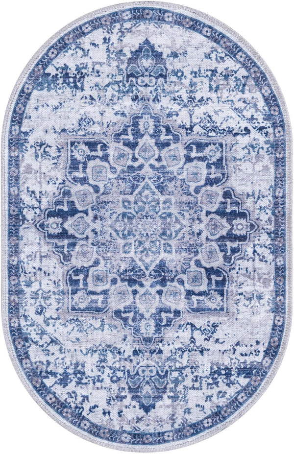 Baroque Era Collection Area Rug - Versailles (Gray Blue) Oval Gray Blue  lifestyle 11
