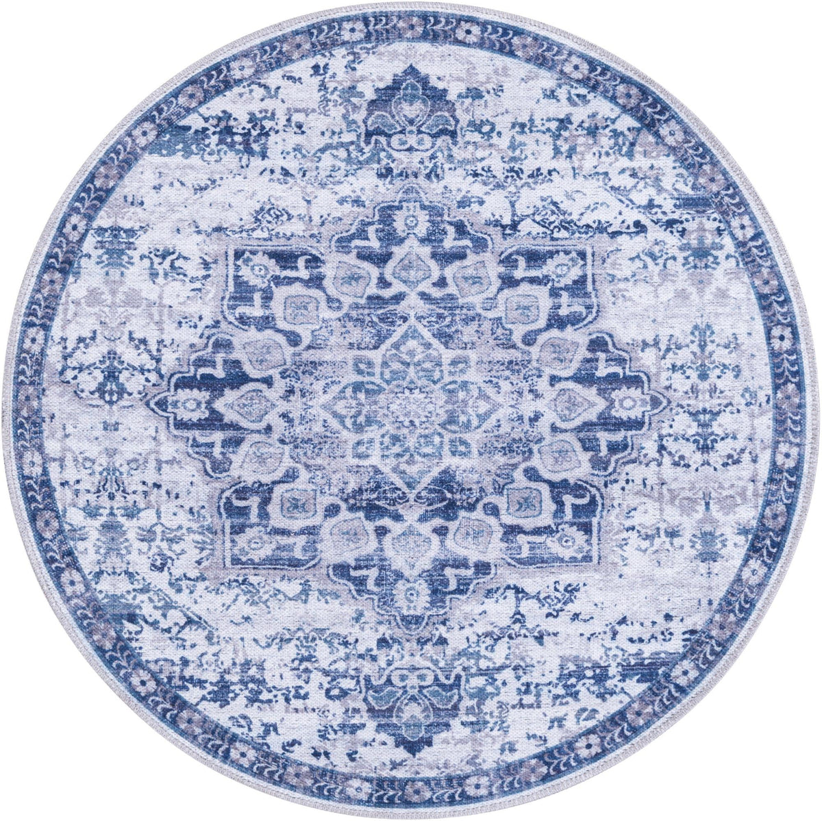Baroque Era Collection Area Rug - Versailles (Gray Blue) Round Gray Blue  lifestyle 12