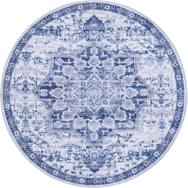 Baroque Era Collection Area Rug - Versailles (Gray Blue) Round Gray Blue  lifestyle 12