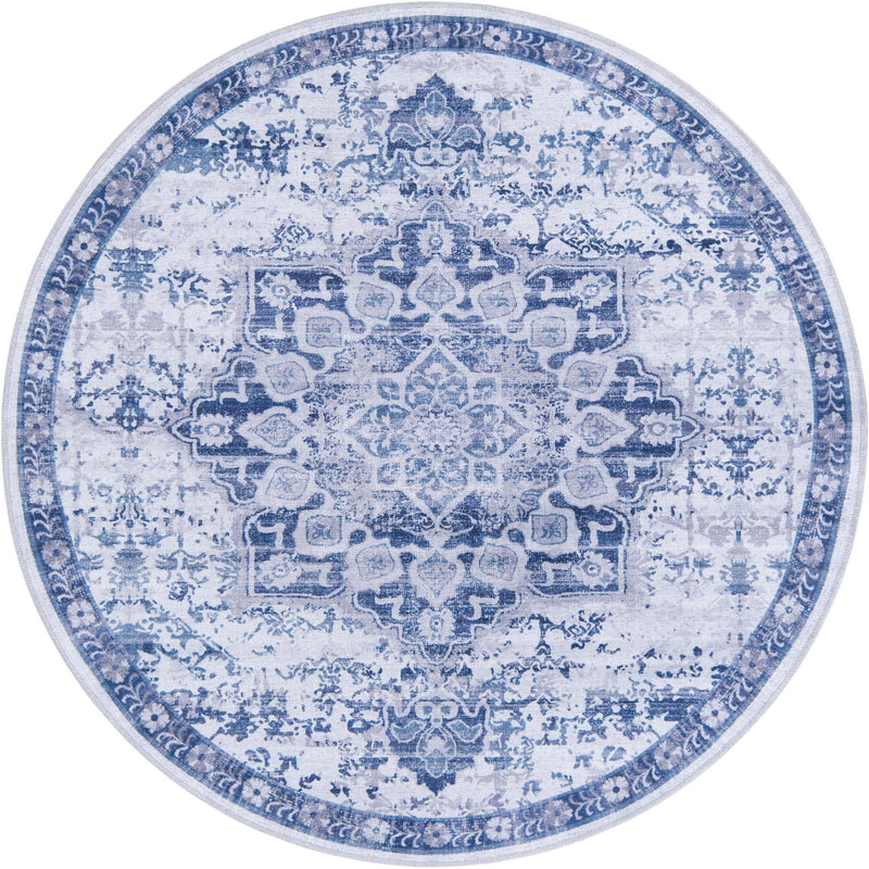 Baroque Era Collection Area Rug - Versailles (Gray Blue) Round Gray Blue  lifestyle 31