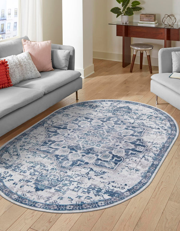 Baroque Era Collection Area Rug - Versailles (Gray Blue) Oval Gray Blue  lifestyle 15