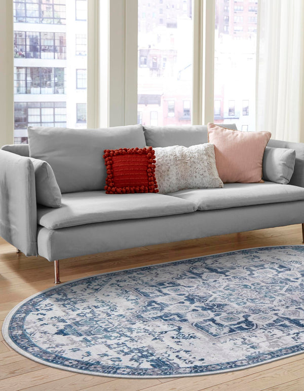 Baroque Era Collection Area Rug - Versailles (Gray Blue) Oval Gray Blue  lifestyle 19