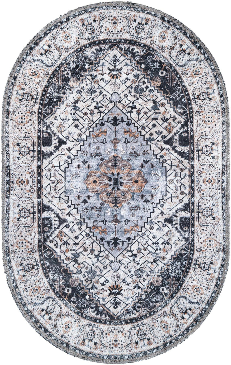 Laguna Sands Collection Area Rug -  Newport Oval Linen Charcoal  lifestyle 53