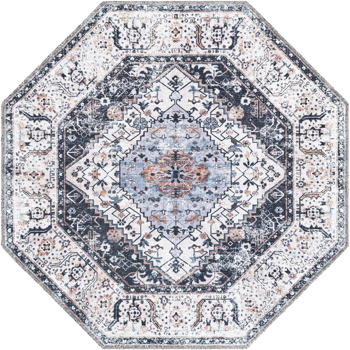 Laguna Sands Collection Area Rug -  Newport Octagon Linen Charcoal  lifestyle 54