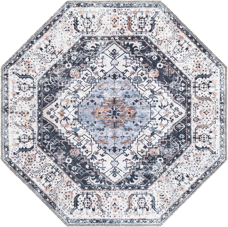 Laguna Sands Collection Area Rug -  Newport Octagon Linen Charcoal  lifestyle 54