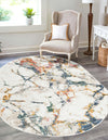 Jewel Oasis Collection Area Rug -  Opaline Oval White Navy  lifestyle 23