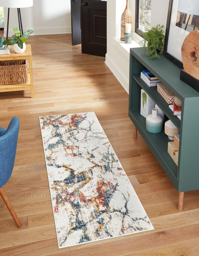 Jewel Oasis Collection Area Rug -  Opaline Runner White Navy  lifestyle 21