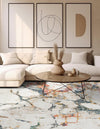 Jewel Oasis Collection Area Rug -  Opaline Square White Navy  lifestyle 20