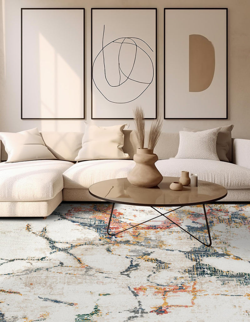 Jewel Oasis Collection Area Rug -  Opaline Square White Navy  lifestyle 20