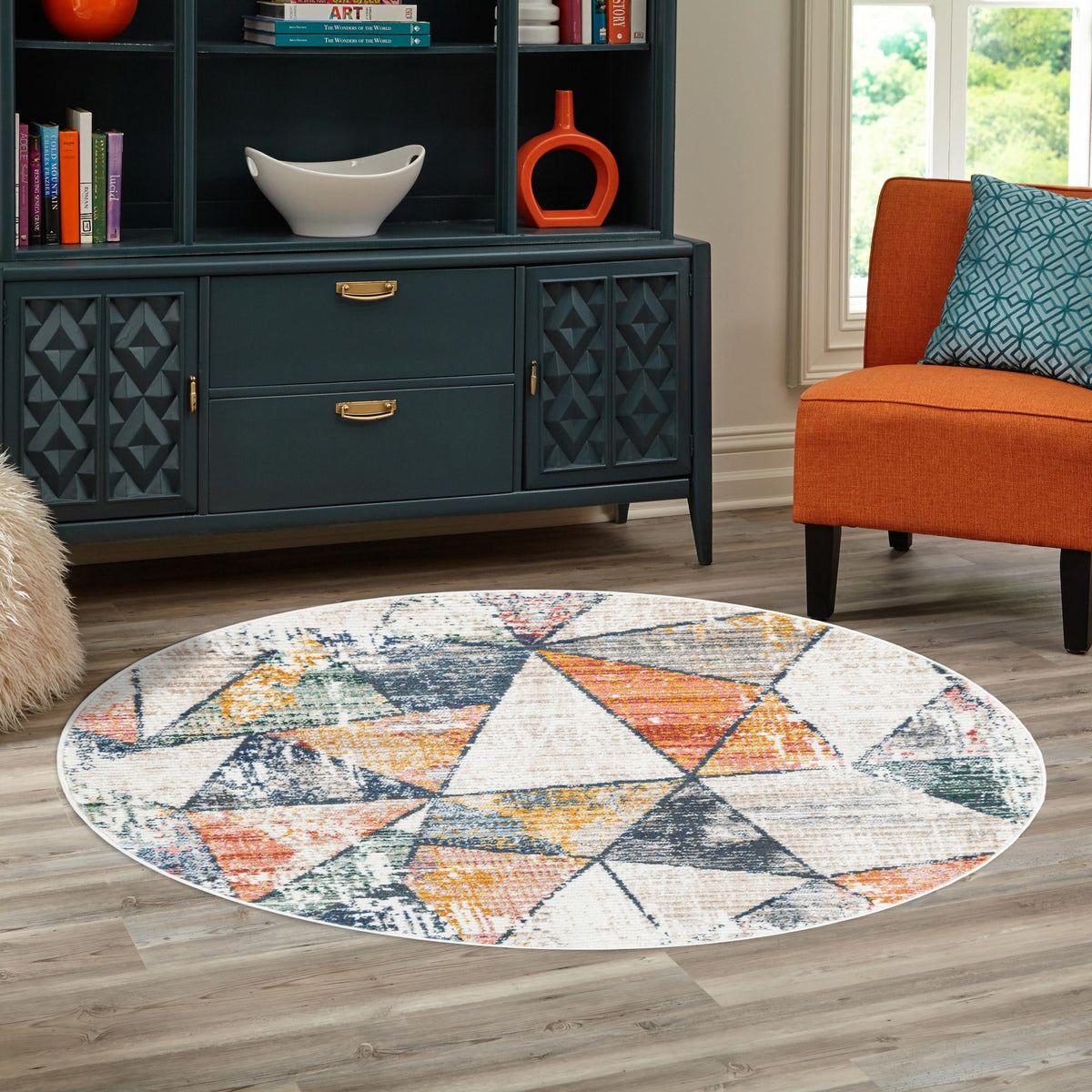 Jewel Oasis Collection Area Rug -  Topaz Round Multi  lifestyle 86