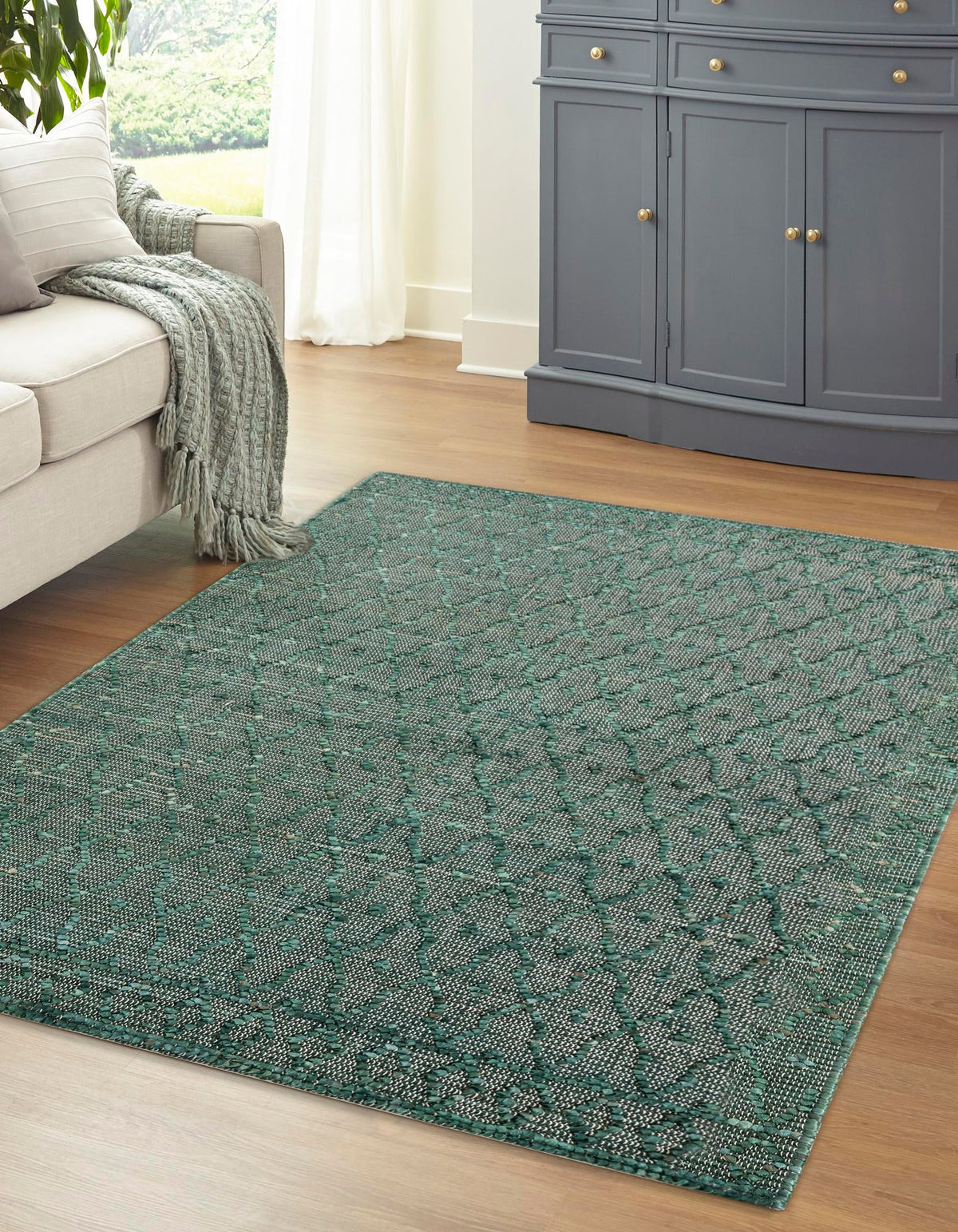 Savannah Weave Collection Area Rug - Serengeti Rectangle Hunter Green  lifestyle 6
