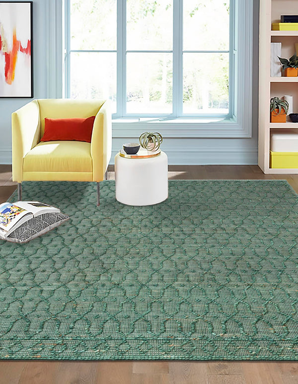 Savannah Weave Collection Area Rug - Serengeti Square Hunter Green  lifestyle 55