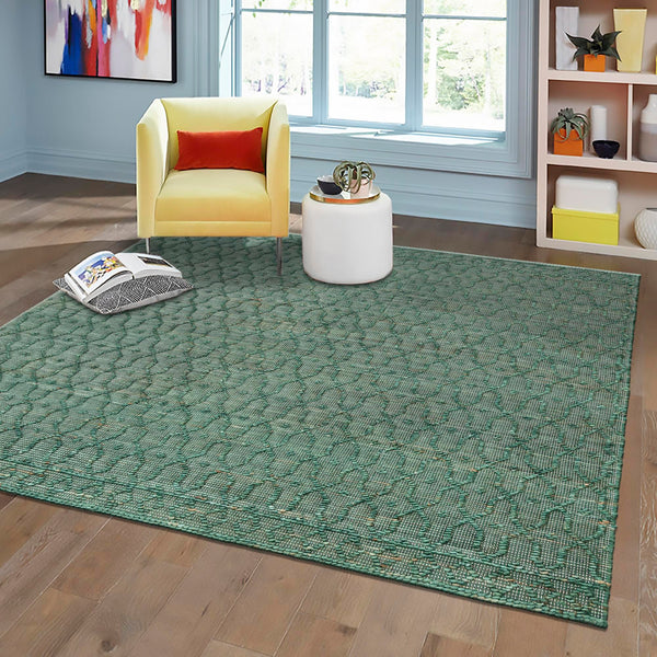 Savannah Weave Collection Area Rug - Serengeti Square Hunter Green  lifestyle 126