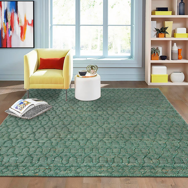 Savannah Weave Collection Area Rug - Serengeti Square Hunter Green  lifestyle 136