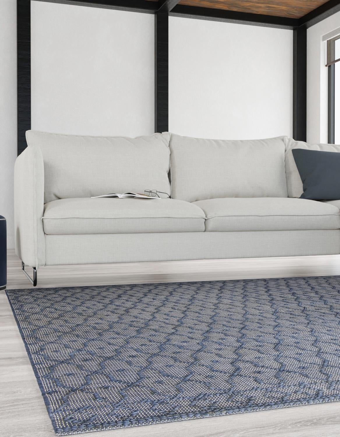 Savannah Weave Collection Area Rug - Serengeti Square Navy Blue  lifestyle 59