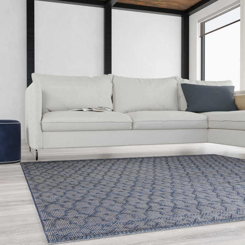 Savannah Weave Collection Area Rug - Serengeti Square Navy Blue  lifestyle 139