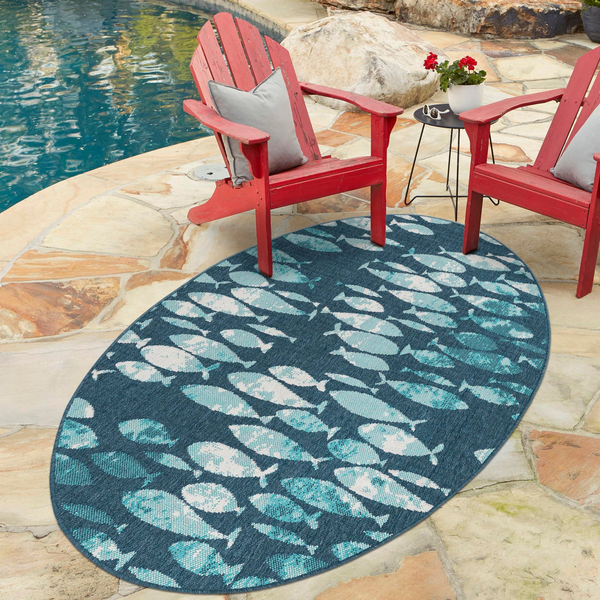 Seaside Haven Rugs Collection Area Rug -  Wavecrest Oval Blue  lifestyle 70