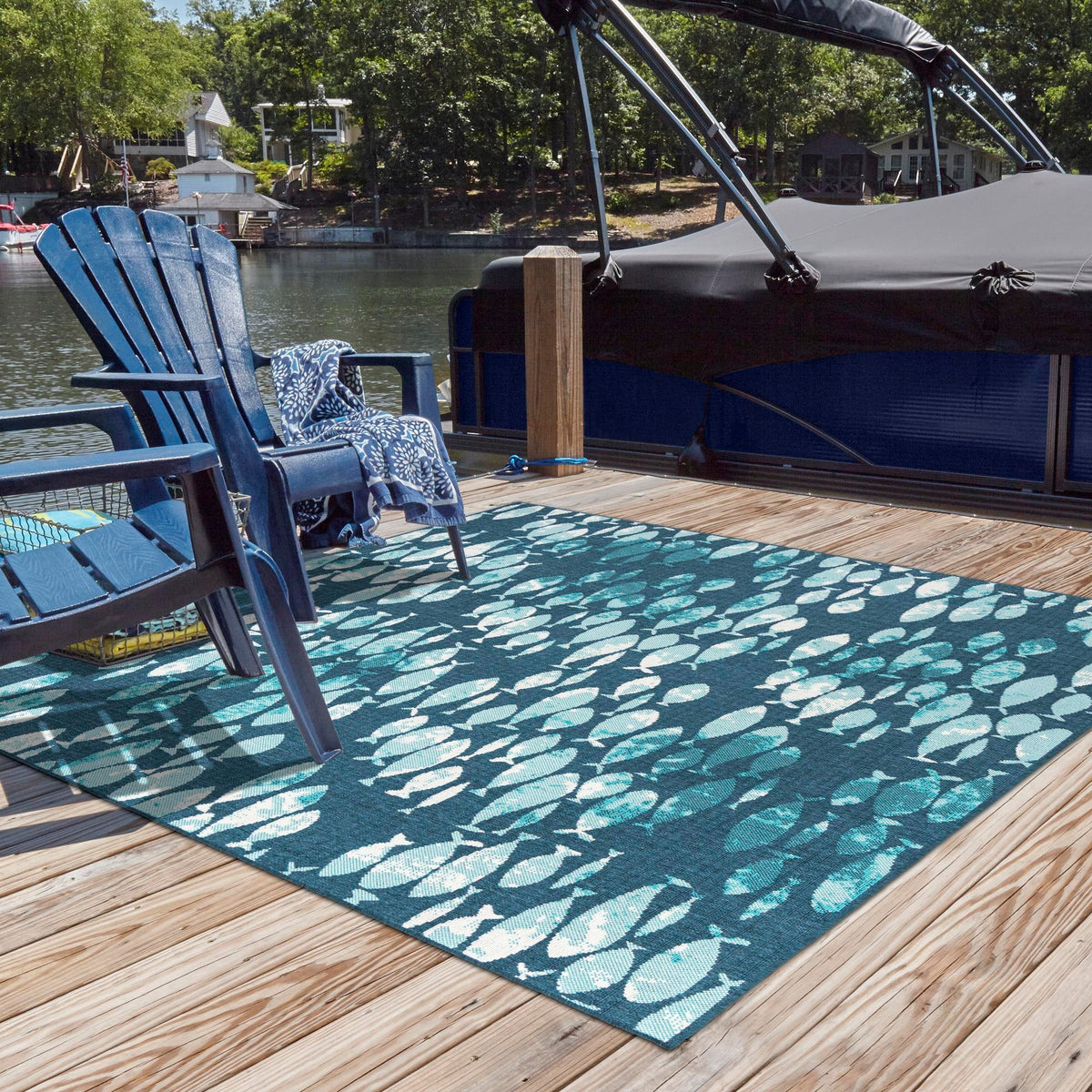 Seaside Haven Rugs Collection Area Rug -  Wavecrest Square Blue  lifestyle 73