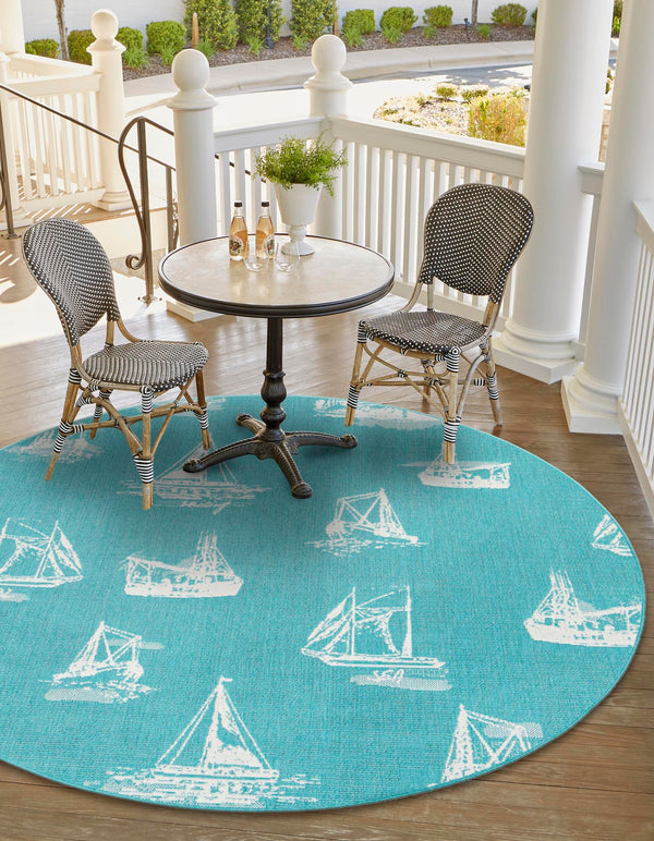 Seaside Haven Rugs Collection Area Rug -  Beachcomber Round Teal  lifestyle 23