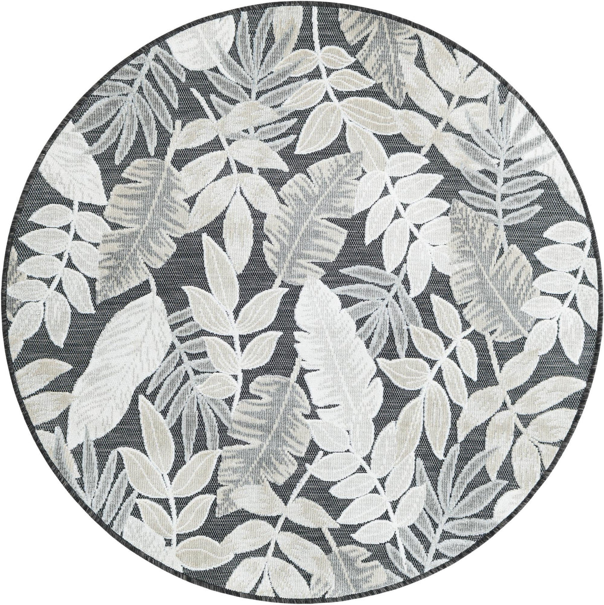Seaside Blooms Collection Area Rug -  Serene Round Black  lifestyle 79