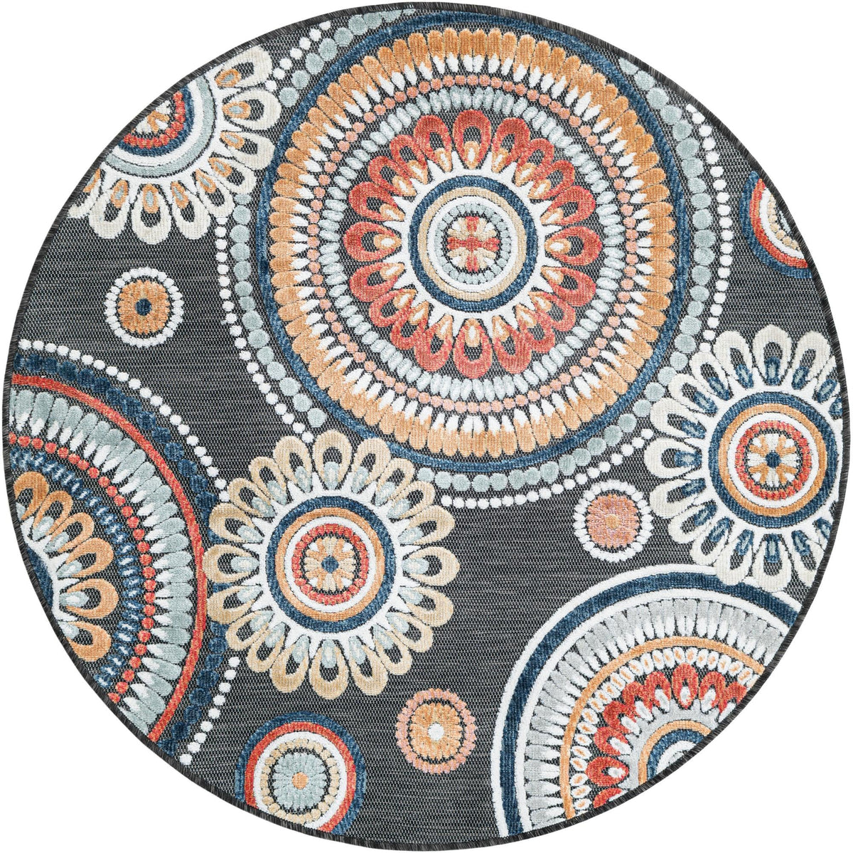 Seaside Blooms Collection Area Rug -  Eden Round Black  lifestyle 101