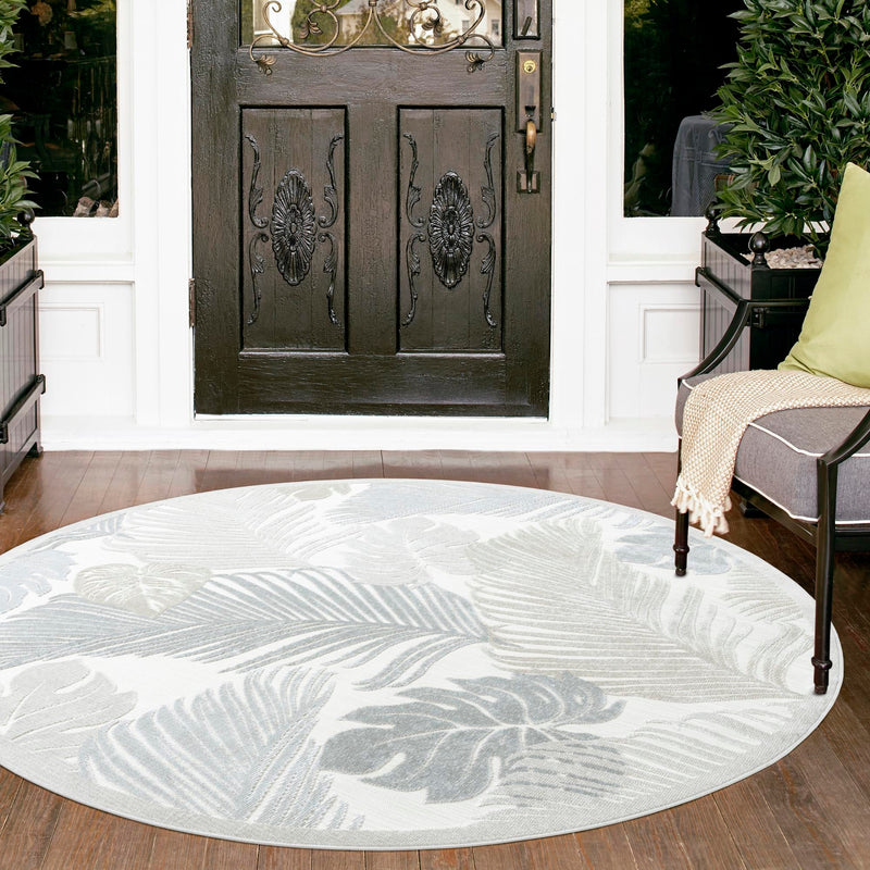 Seaside Blooms Collection Area Rug -  Tranquil Round Gray  lifestyle 52
