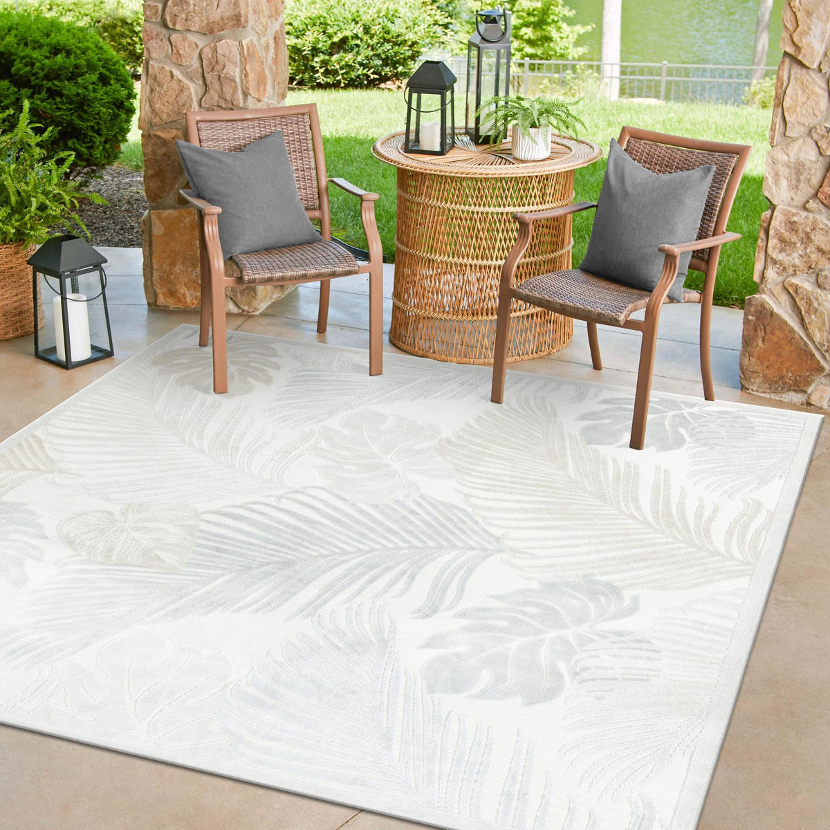 Seaside Blooms Collection Area Rug -  Tranquil Square Gray  lifestyle 48