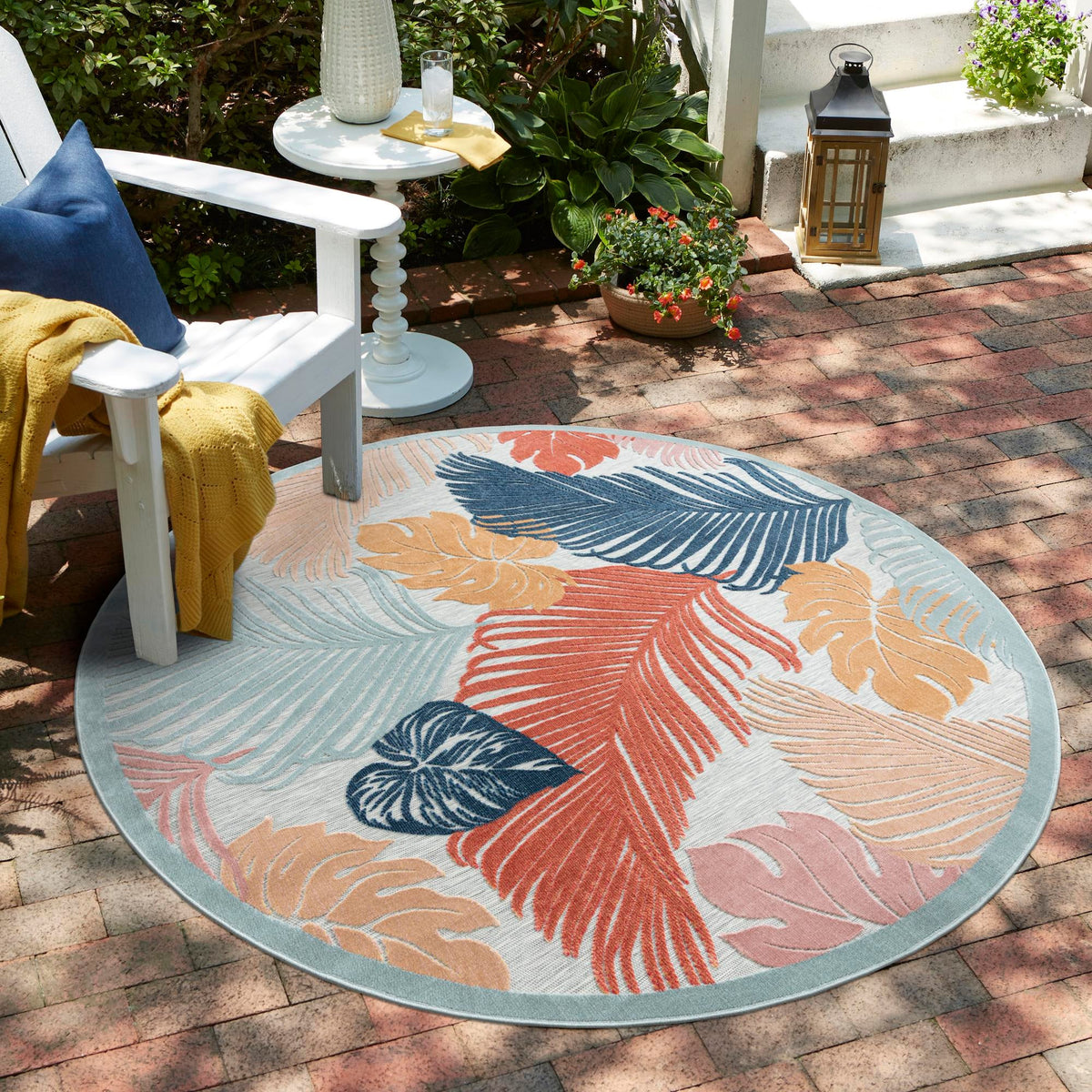 Seaside Blooms Collection Area Rug -  Tranquil Round Multi  lifestyle 49