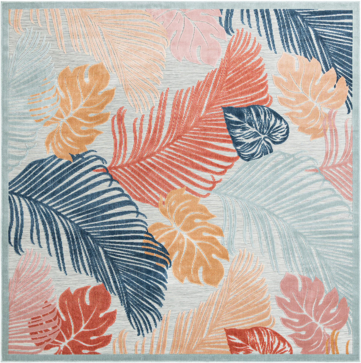 Seaside Blooms Collection Area Rug -  Tranquil Square Multi  lifestyle 80