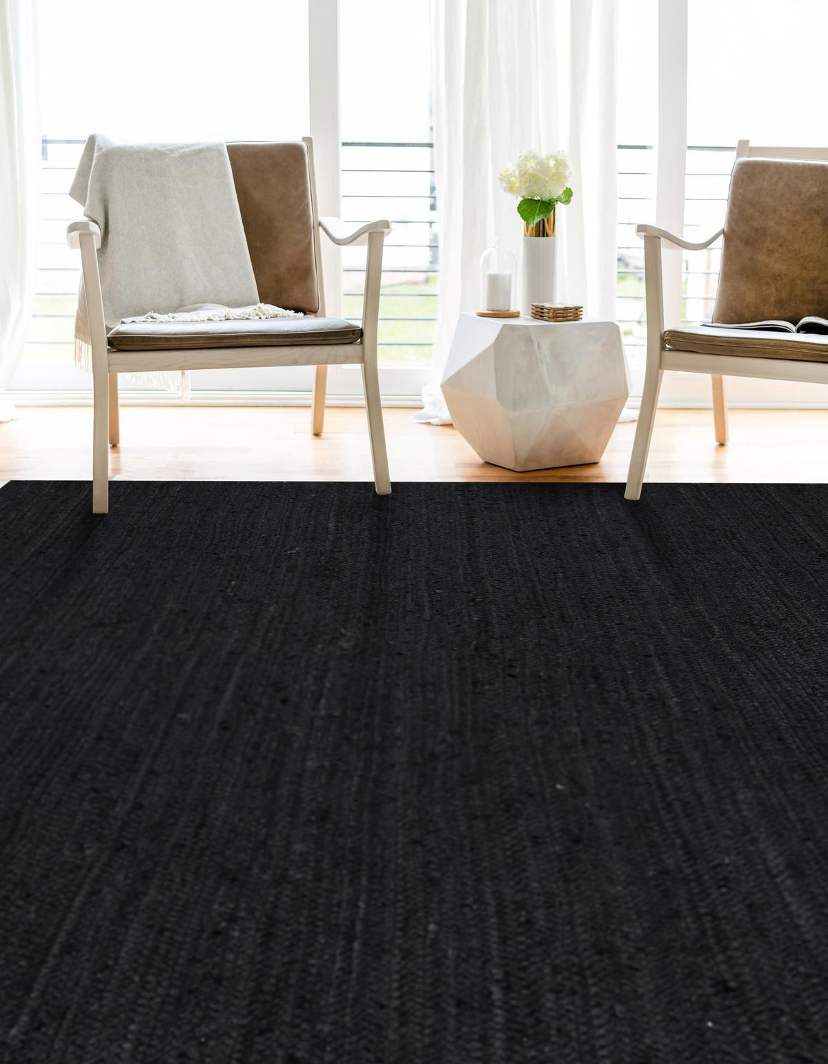 Woven Seaside Jute Collection Area Rug - Martha's Rectangle Black  lifestyle 5