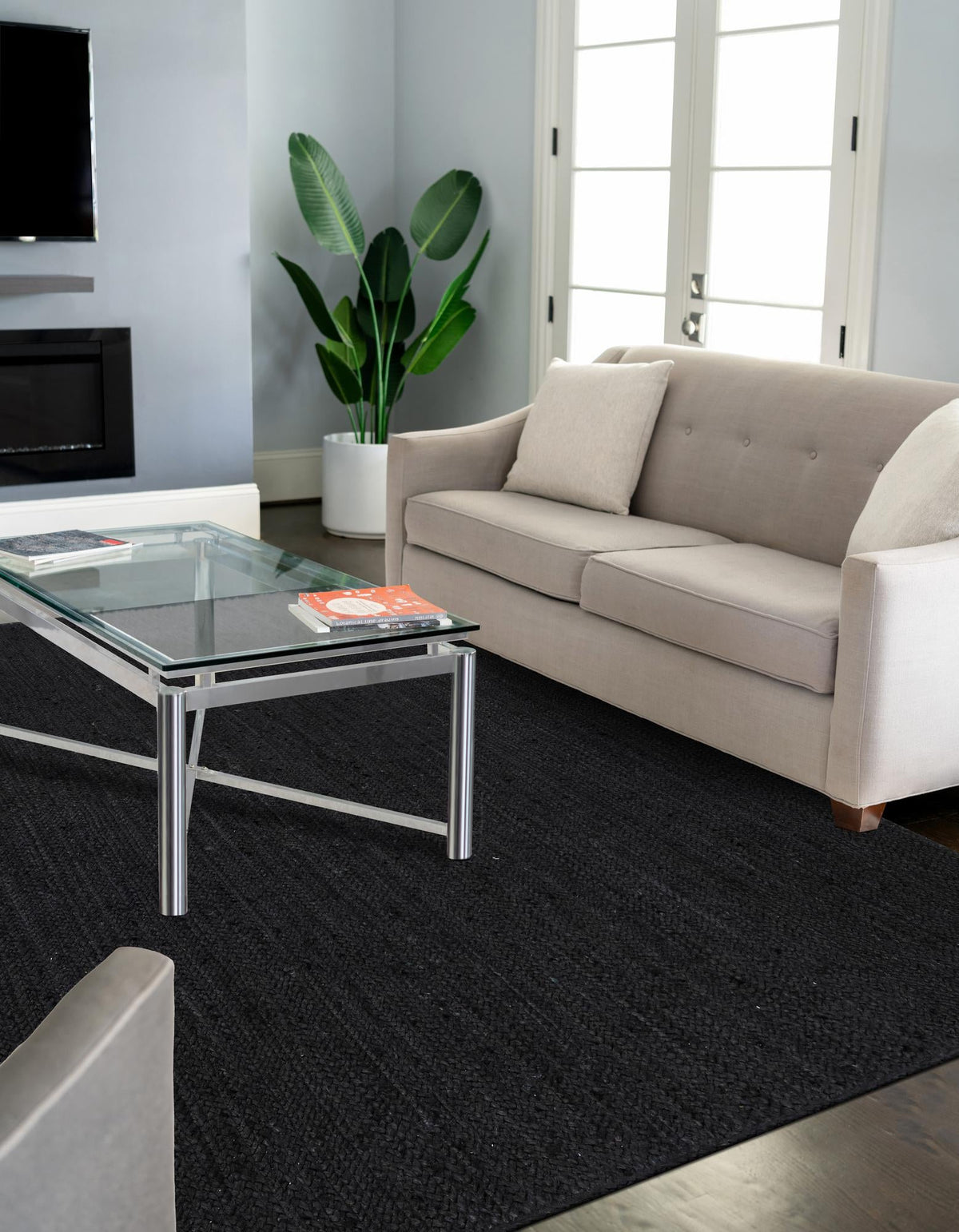Woven Seaside Jute Collection Area Rug - Martha's Rectangle Black  lifestyle 9