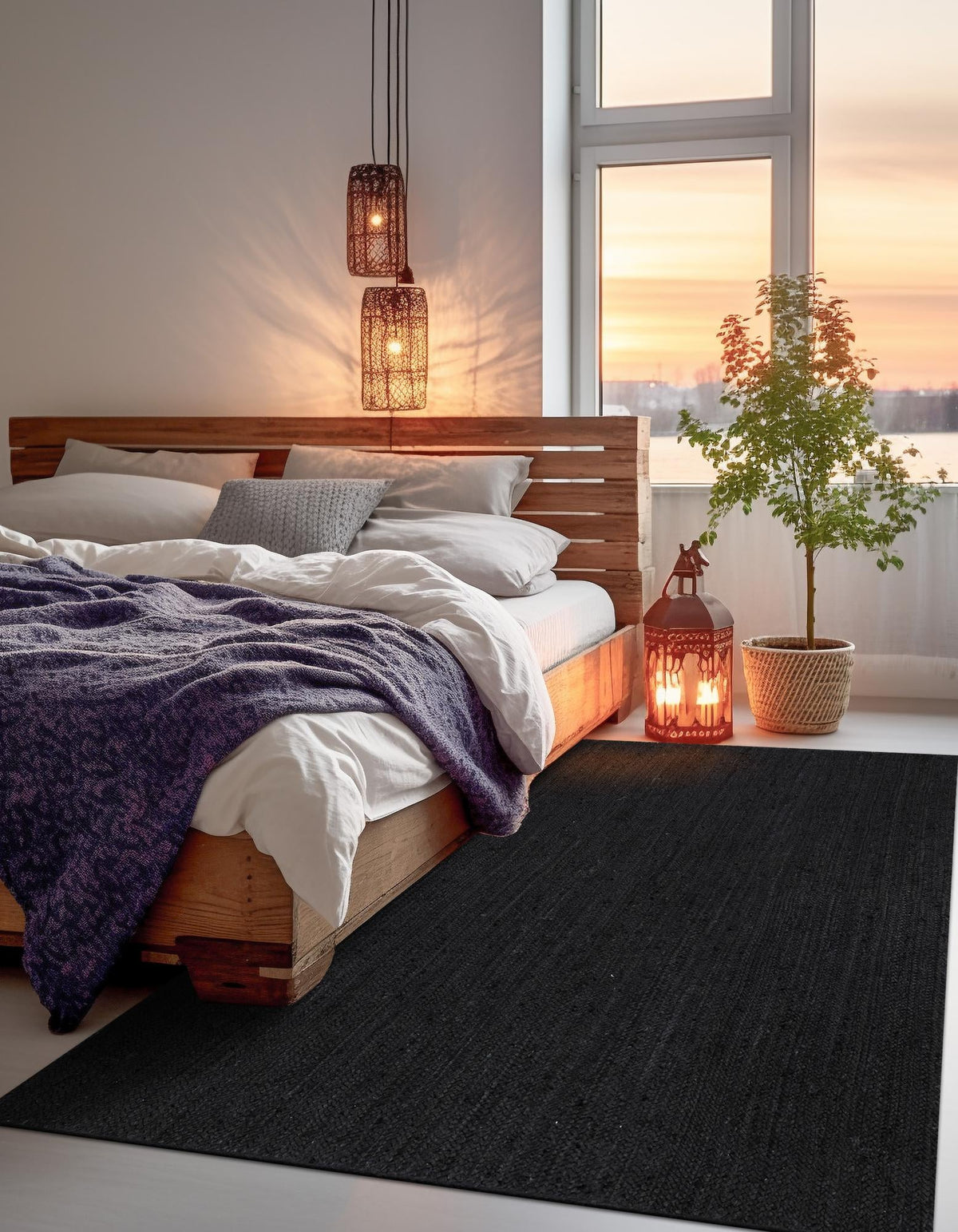 Woven Seaside Jute Collection Area Rug - Martha's Rectangle Black  lifestyle 13
