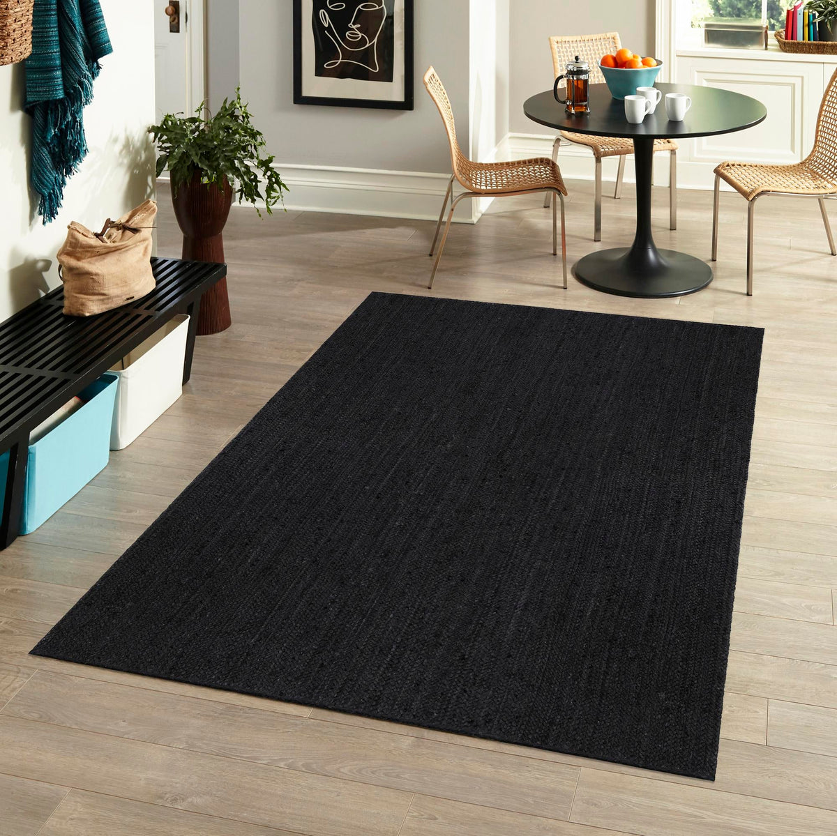 Woven Seaside Jute Collection Area Rug - Martha's Rectangle Black  lifestyle 21