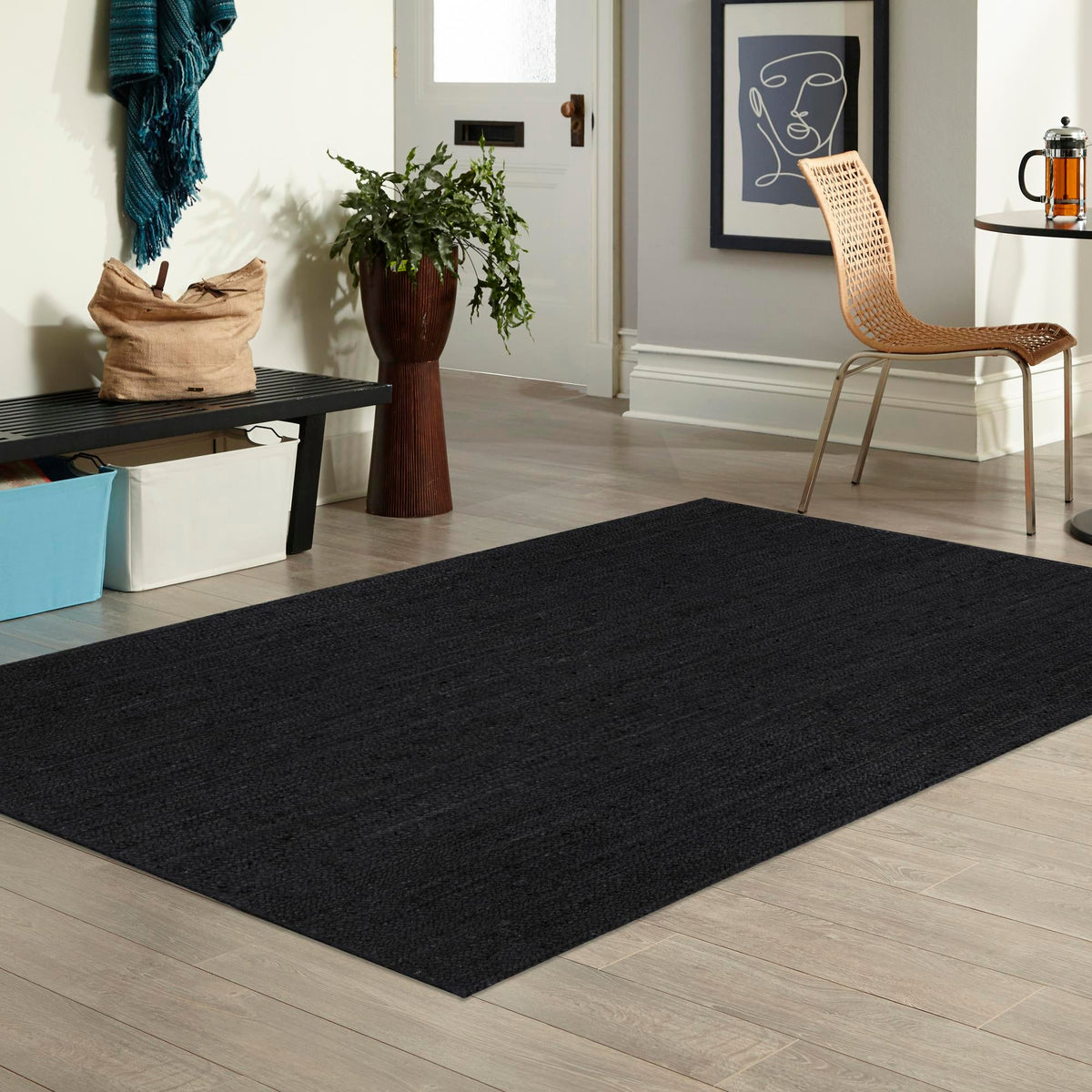 Woven Seaside Jute Collection Area Rug - Martha's Rectangle Black  lifestyle 23
