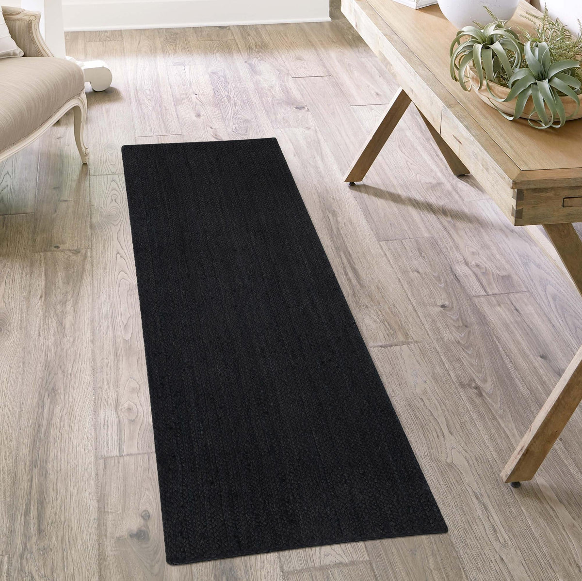 Woven Seaside Jute Collection Area Rug - Martha's Runner Black  lifestyle 83